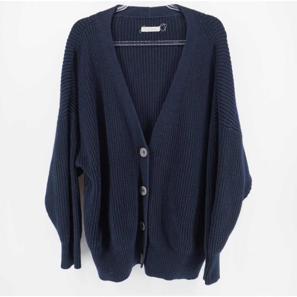 Outerknown Navy Blue Organic Cotton Baby Alpaca Ribbed Cardigan Sweater XS/S